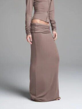 Skims Cloud Foldover Long Skirt Amethyst Taupe Stretch Size XS Women's NWT